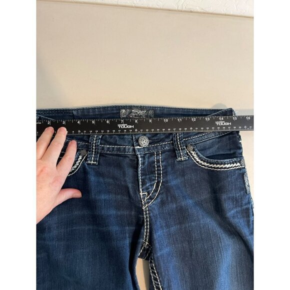 Women Silver Frances Jean Y2K 90s Dark Wash White Stitching Sz W28/L33 - Picture 5 of 8